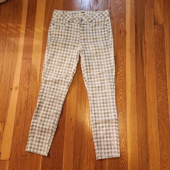Paige Verdugo Ankle Midrise Skinny Stretch Jeans Grey and White Gingham, Sz 29 - Picture 2 of 10